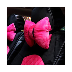 Cute Pink Purple Bow Pillow Car Head Neck Pillow Winter Plush Waist Supports - 1pink head pillow