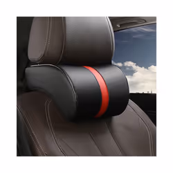 Car Seat Headrest Travel Rest Neck Pillow PU Leather Auto Car Neck Pillow - Red