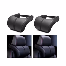 Car Seat Headrest Travel Rest Neck Pillow PU Leather Auto Car Neck Pillow - Black