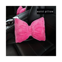 Cute Pink Purple Bow Pillow Car Head Neck Pillow Winter Plush Waist Supports - 1pink waist pillow