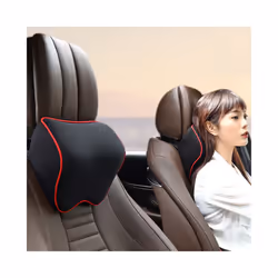 Car Headrest Pillow Neck Memory Lumbar Support Cotton Breathable Auto - White line