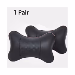 2Pcs PU Leather Knitted Car Pillows Headrest Neck Rest Cushion Support - Punch-Black 2X