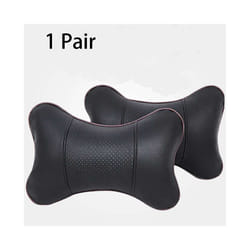 2Pcs PU Leather Knitted Car Pillows Headrest Neck Rest Cushion Support - Punch-Black 2X