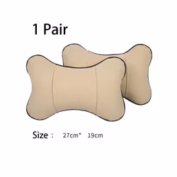 2Pcs PU Leather Knitted Car Pillows Headrest Neck Rest Cushion Support - Punch-Beige 2X