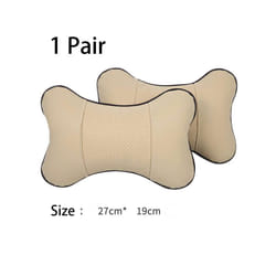 2Pcs PU Leather Knitted Car Pillows Headrest Neck Rest Cushion Support - Punch-Beige 2X