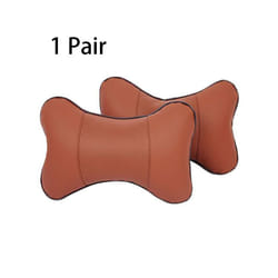 2Pcs PU Leather Knitted Car Pillows Headrest Neck Rest Cushion Support - Punch-Orange 2X