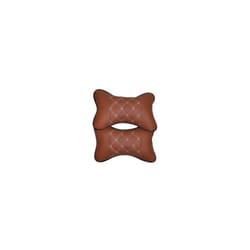 2Pcs PU Leather Knitted Car Pillows Headrest Neck Rest Cushion Support - Lattice--Orange 2X