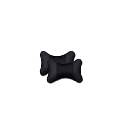 2Pcs PU Leather Knitted Car Pillows Headrest Neck Rest Cushion Support - black