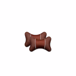 2Pcs PU Leather Knitted Car Pillows Headrest Neck Rest Cushion Support - coffee