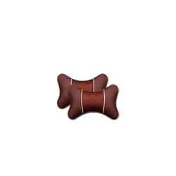 2Pcs PU Leather Knitted Car Pillows Headrest Neck Rest Cushion Support - coffee