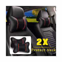2Pcs PU Leather Knitted Car Pillows Headrest Neck Rest Cushion Support - coffee