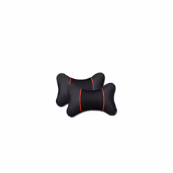 2Pcs PU Leather Knitted Car Pillows Headrest Neck Rest Cushion Support - black red