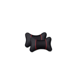 2Pcs PU Leather Knitted Car Pillows Headrest Neck Rest Cushion Support - black red