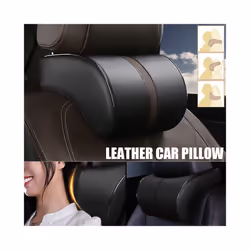 Car Neck Headrest Pillow PU Leather Neck Rest Cushion Auto Seat Head Support - Dark brown