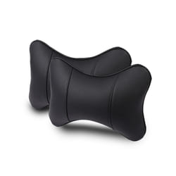 2Pcs Car Neck Pillow Pu Leather Seat Support Headrest Embroidery For Kia - 2PC-No logo-Black