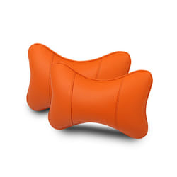 2Pcs Car Neck Pillow Pu Leather Seat Support Headrest Embroidery For Kia - 2PC-No logo-Orange
