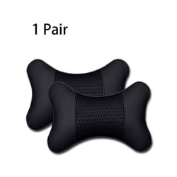 2Pcs PU Leather Knitted Car Pillows Headrest Neck Rest Cushion Support - B-Black 2X