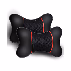 2Pcs PU Leather Knitted Car Pillows Headrest Neck Rest Cushion Support - B-Black Red 2X