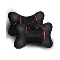 2Pcs PU Leather Knitted Car Pillows Headrest Neck Rest Cushion Support - B-Black Red 2X
