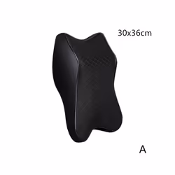 Universal Car Neck Pillows PVC Leather Breathable Mesh Auto Cushion Rest - black 30x36cm
