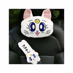 Cartoon Car Headrest Pillow Cute Car Luna Cat Head Plush Neck Pillow Car - 9