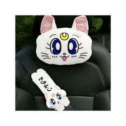 Cartoon Car Headrest Pillow Cute Car Luna Cat Head Plush Neck Pillow Car - 9