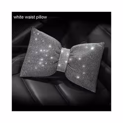 1PC Diamond Crystal Bowknot Car Neck Pillow Rhinestone Auto Headrest Seat - white waist pillow