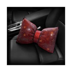 1PC Diamond Crystal Bowknot Car Neck Pillow Rhinestone Auto Headrest Seat - red waist pillow