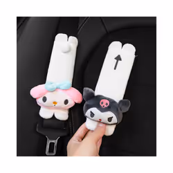Cute Car Seat Pillow Pink Car Headrest Neck Pillow Cartoon Black Devil - 2pcs belt
