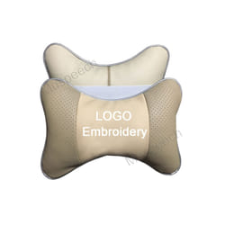 2Pcs Car Neck Pillow Pu Leather Seat Support Headrest Embroidery For Kia - 2PC-For Kia Beige