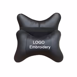 2Pcs Embroidery Logo Car Neck Pillow Pu Leather Seat support Auto Headrest - For Hyundai