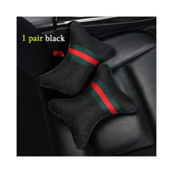 1 Pair Luxury Linen Material Car Headrest Pillow Unisex Breathable Auto - Black 1 pair