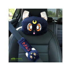 Plush kitty Car Pillows Luna Cat Seat Neck Support Car Headrest Pillow - 1 set blue