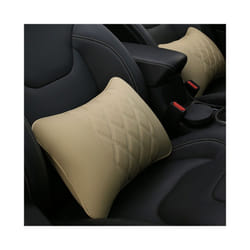 2Pcs Car Neck Pillow Pu Leather Seat Support Headrest Embroidery For Kia - 1PC-No logo-Beige