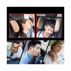 Car Seat Headrest Pillow Adjustable Car Headrest Pillow Travel Rest Sleep - Beige Leather
