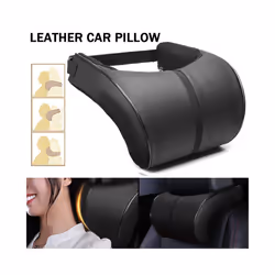 Car Seat Headrest Travel Rest Neck Pillow PU Leather Auto Lumbar Pad Memory - 2PCS Headrest