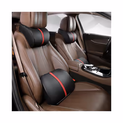 Car Seat Headrest Travel Rest Neck Pillow PU Leather Auto Lumbar Pad Memory - 2PCS Headrest