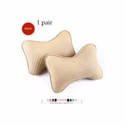 1 Pair Luxury Linen Material Car Headrest Pillow Unisex Breathable Auto - Beige 1 pair3
