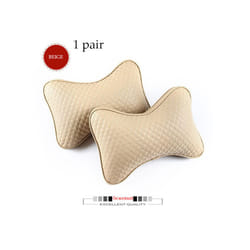 1 Pair Luxury Linen Material Car Headrest Pillow Unisex Breathable Auto - Beige 1 pair3