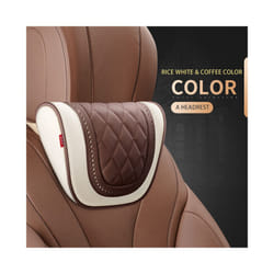 Car Leather Headrest Memory Foam Car Rest Pillow Back Cushion Auto Seat - Beige Coffee-Pillow