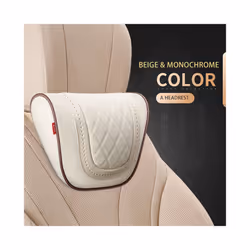 Car Leather Headrest Memory Foam Car Rest Pillow Back Cushion Auto Seat - Beige-Headrest