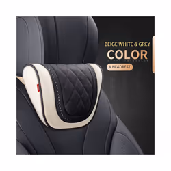 Car Leather Headrest Memory Foam Car Rest Pillow Back Cushion Auto Seat - Beige Gray-Headrest
