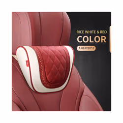 Car Leather Headrest Memory Foam Car Rest Pillow Back Cushion Auto Seat - Beige Red-Headrest