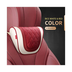 Car Leather Headrest Memory Foam Car Rest Pillow Back Cushion Auto Seat - Beige Red-Headrest