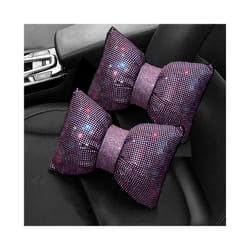 2pcs Red Diamond Crystal Bowknot Car Neck Pillow Rhinestone Auto Headrest - 2pc pink neck
