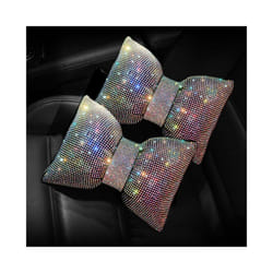 2pcs Red Diamond Crystal Bowknot Car Neck Pillow Rhinestone Auto Headrest - 2pc color neck