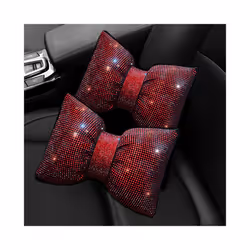 2pcs Red Diamond Crystal Bowknot Car Neck Pillow Rhinestone Auto Headrest - 2pc color neck