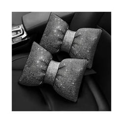 2pcs Red Diamond Crystal Bowknot Car Neck Pillow Rhinestone Auto Headrest - 2pc white neck