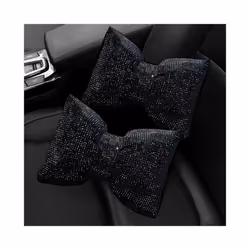 2pcs Red Diamond Crystal Bowknot Car Neck Pillow Rhinestone Auto Headrest - 2pc black neck