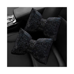 2pcs Red Diamond Crystal Bowknot Car Neck Pillow Rhinestone Auto Headrest - 2pc black neck